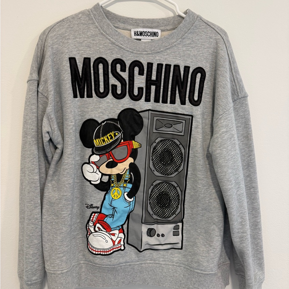 Moschino Gray Graphic Crewneck Sweater